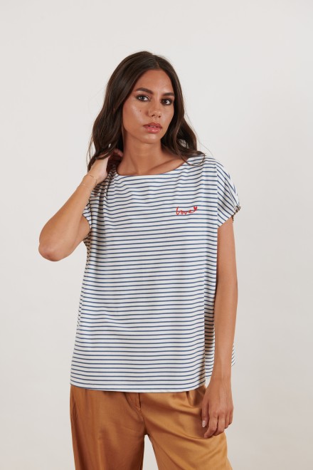 LOVE STRIPED T-SHIRT WHITE-DENIM