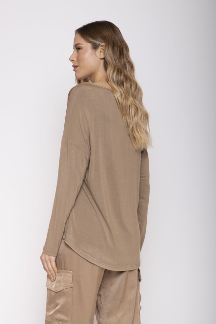 SATIN BOAT NECK T-SHIRT SAND