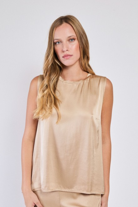 SATIN SLEEVELESS TOP SAND