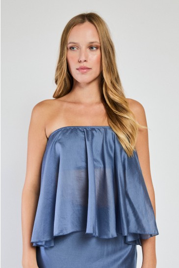 TOP VOLANT GAUZE DENIM