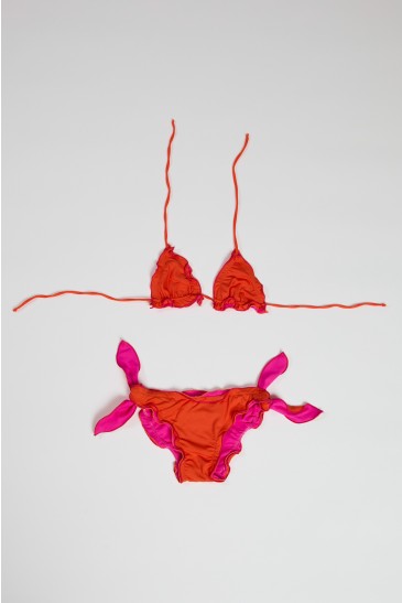 TRIANGLE + DOUBLE-HEM BOWS SLIP DOLL FUXIA-ORANGE