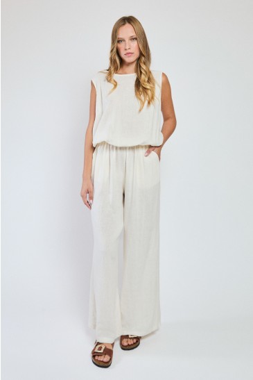 SLEEVELESS LINEN JUMPSUIT CREAM